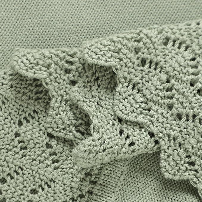 Hadetoto Baby Blanket Soft Cozy Cotton Cable Knit Crochet Receiving Crib Nursery Swaddling Blankets for Newborn Boys Girls (Baby Green)