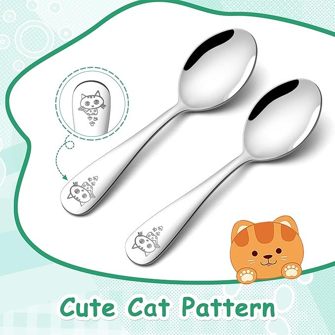 E-far Toddler Spoons, 6-Piece Stainless Steel Little Kid Spoons Set, Metal Small Utensils for Self-Feeding, Children Safe & Rounded Edges, Non-toxic & Dishwasher Safe