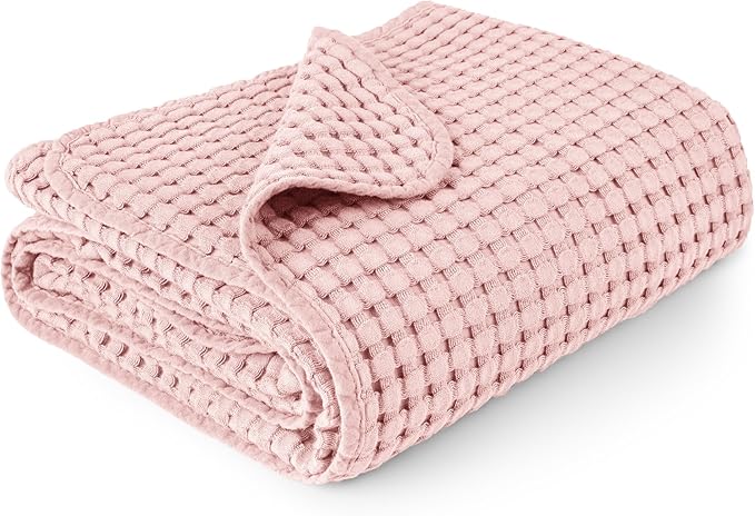 Konssy Waffle Baby Blanket - Soft & Cozy Nursery Swaddle Blanket, Lightweight Toddler Throw for Boys & Girls, Ideal for Wrapping(Pink)