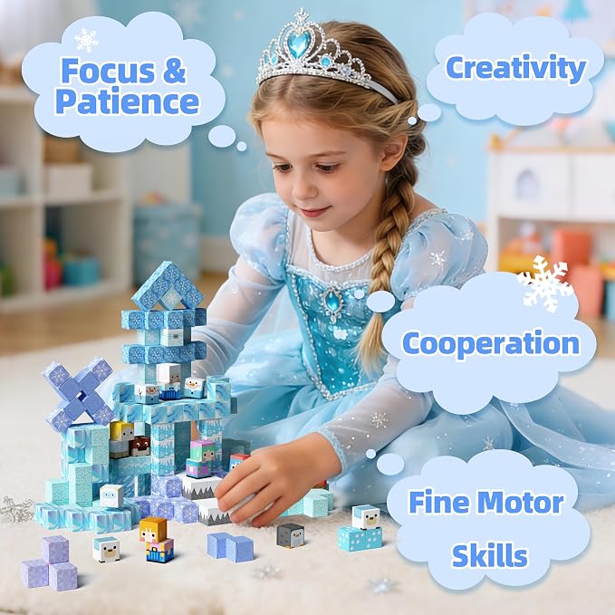 GobiDex 100PCS Magnetic Blocks Magnet Building Toys, Princess Castle Toys for Girls, Upgraded STEM Sensory Birthday Gift for Kids Age 3+ Years Old