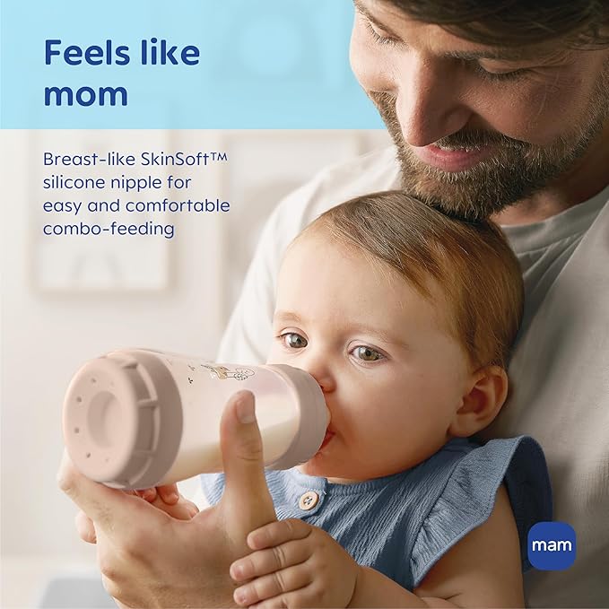MAM 9oz Easy Start Anti-Colic Wide Neck Vented Baby Bottle, Medium Flow Breastfeeding-Like Nipple, Reduces Colic Gas & Reflux, Easy to Clean, BPA Free, 2+ Months, Made in Europe, 3 Pack
