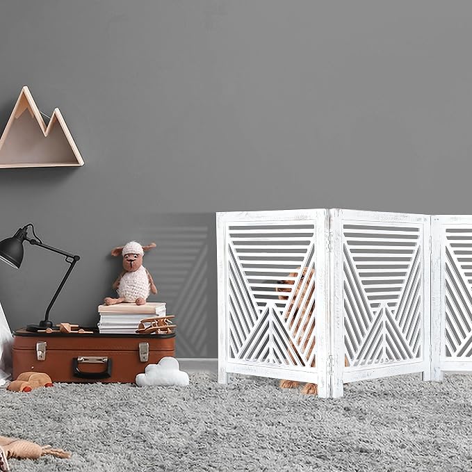 Lightnpro Rustic Wooden Pet Barrier – Portable Freestanding Dog Gate, Foldable Indoor Safety Fence for Small Pets, Decorative Room Divider for Stairs, Doorways & Hallways – 24x54 Inch Antique Finish