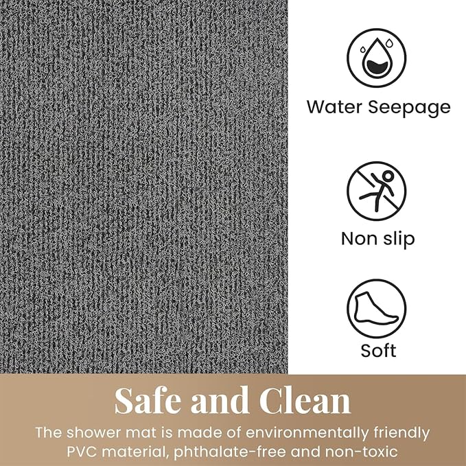 Shower Mat Bathtub Mat Non-Slip,24x24 inch, Soft Tub Mat with Drain,PVC Loofah Bath (Phthalate Free) for Tub and Bathroom,Quick Drying, Black