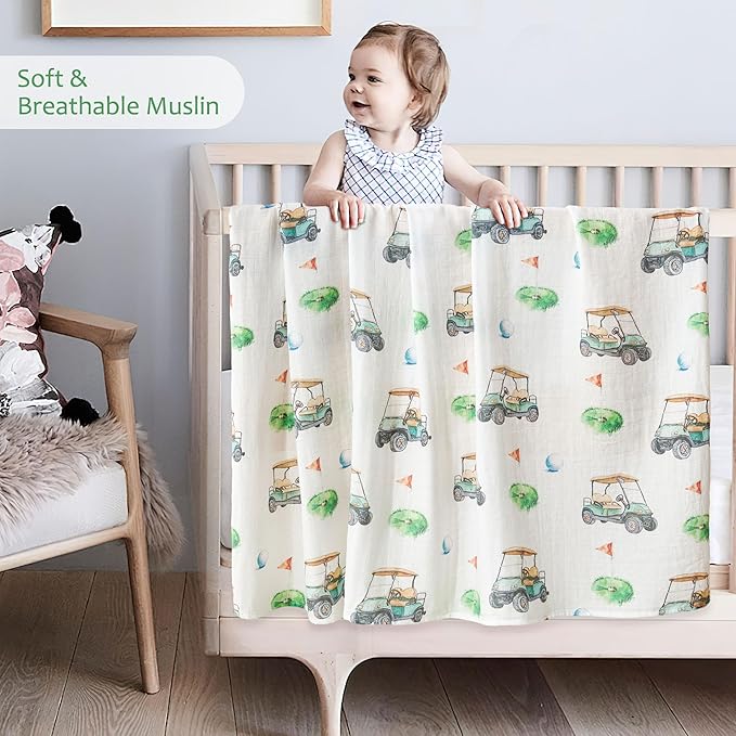 Muslin Swaddle Blankets for Newborn, Large 47"x47" Soft Breathable Bamboo Cotton Baby Blanket, Lightweight Receiving Blanket for Boys and Girls, Golf Target