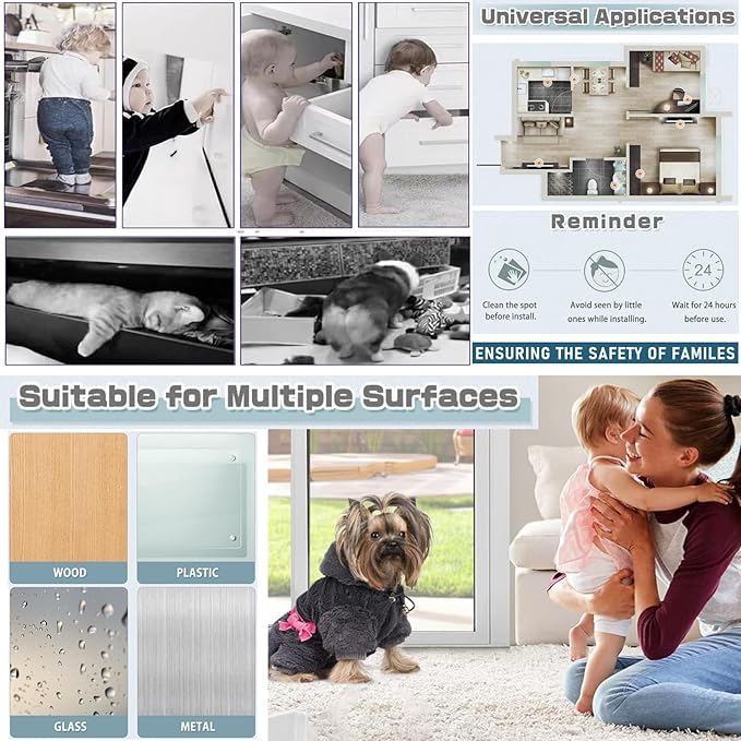 Child Safety 2-Pack Refrigerator Lock Baby Proofing for Cabinet Door Drawer Cupboard Freezer Oven Closet, 90 Degree Fridge Latches for Toddler Cat Dog Kitchen, No Drill Upgraded Adhesive