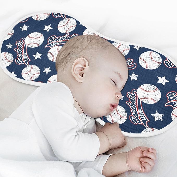 Muslin Burp Cloths for Baby Boys and Girls - 2-Pack Ultra Absorbent Baseball Muslin Washcloths, Newborn Towel, Milk Spit Up Rags, Burp Cloth Bib for Unisex, 22 x 11 Inch