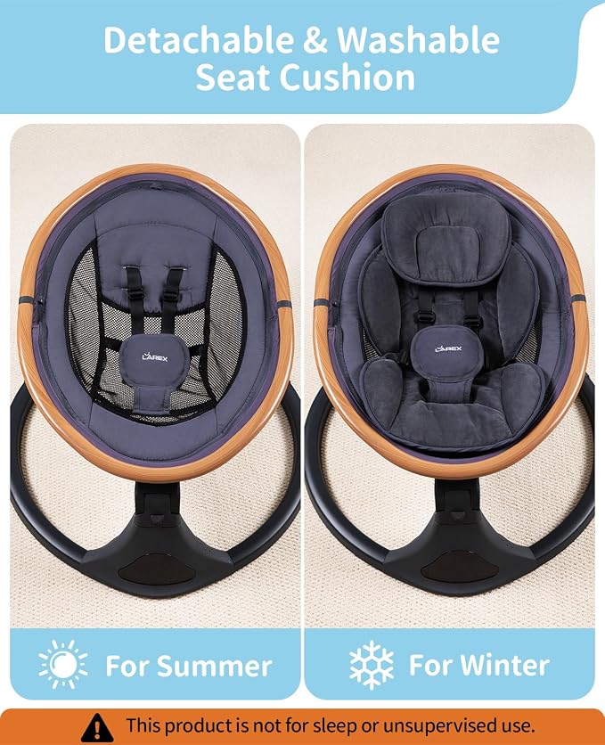 LAREX Baby Swing to Toddler Electric Infant Swing Portable for Newborn Boy Girl, 5 Sway Speeds with Remote Control, 12 Preset Melodies and Bluetooth, 0-6 Months Max 20 Lbs(Dark Wood Grain)