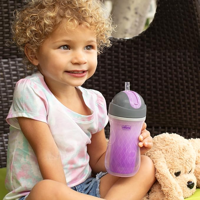 Chicco Insulated Straw Sippy Cup 12+ Months, 9oz Toddler Training Cup with Spill-Free Flip-Top Lid, BPA-Free 3-Pack, Multicolor