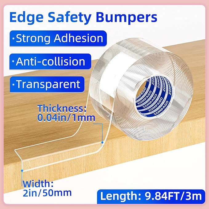 ZOMPAGO Clear Soft Corner Protectors for Furniture Strip,2in (W) x 9.84FT(L),Sharp Edge & Table Bumper,Window Edge,Wall Protector, Soft Corner Guards Safe for Proof,Table Corner Protectors in Family