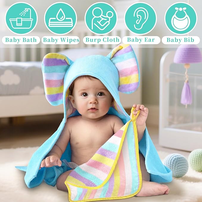VOOVA & MOVAS Rainbow & Ivory 6 Pack Baby Washcloths ??100% Cotton, 12"x12" ??Highly Absorbent & Ultra-Soft ??Newborn Towels ??Baby Essentials, Perfect Set