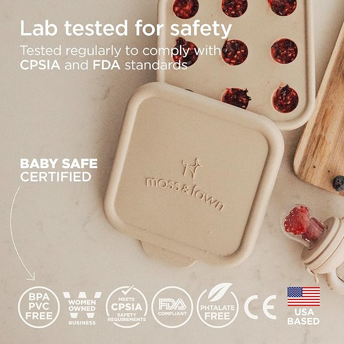 Moss and Fawn Baby's First Bites Bundle - Silicone Frozen Breast Milk Popsicle Kit with Forage Feeder & Teething Popsicle Ice Cube Tray - BPA, PVC, & Lead-Free - Ecru