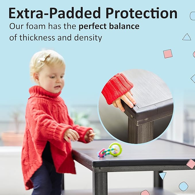 Bébé Earth Baby Proofing Edge and Corner Guard Protector Set for Back to School, 20 Feet Edges & 8 Foam Corners, Furniture and Tables Child Baby Proof Bumpers, Pre-Taped Corner Cushions - Oyster White