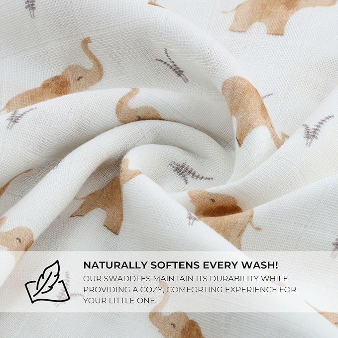 Featherhead??100% Cotton Muslin Swaddle Blankets for Baby Girl - Large 47?�x 47??- Pre-Washed, Soft, & Breathable - Newborn Essential & Perfect Baby Registry Gift (2 Pack - Elephant)