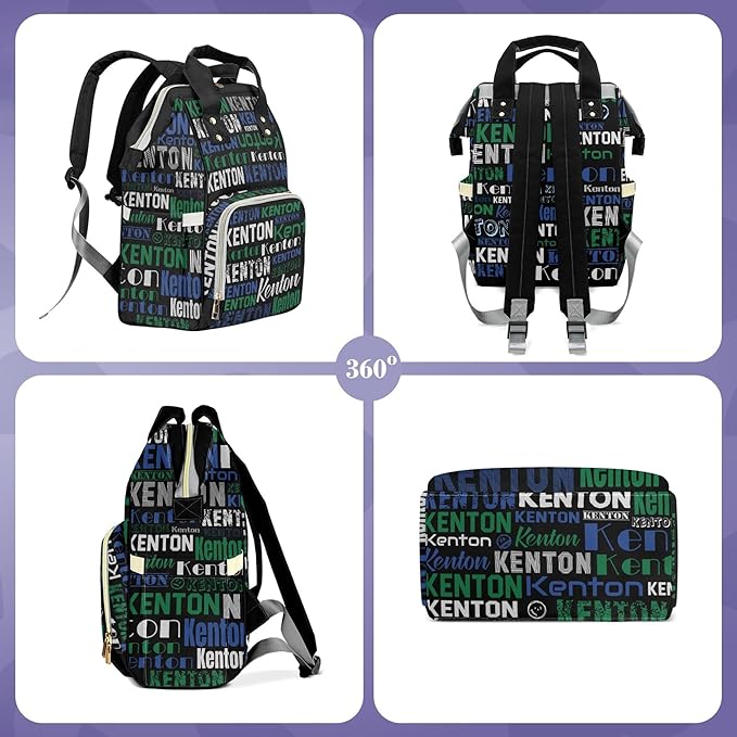 Custom Name Boy Baby Bags, Nylon Personalized Diaper Bag Backpack for Baby Boy Mom, Blue Green, Large Capacity, Waterproof, Multifunctional, Adjustable Shoulder Straps