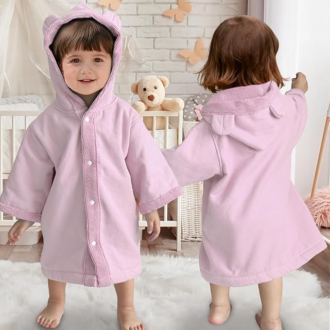 VOOVA & MOVAS Baby Hooded Towel with Bear Ear, 0-24Months | 100% Cotton,Low Lint, Ultra-Soft & Absorbent | Gentle for Sensitive Skin, Bath, Pool & Beach Towel | Newborn (Pink)