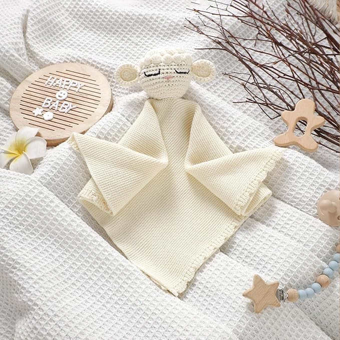 Neiwech Sheep Snuggle Loveys for Babies Cotton Baby Security Blanket for Newborn Infant Boys Girls White