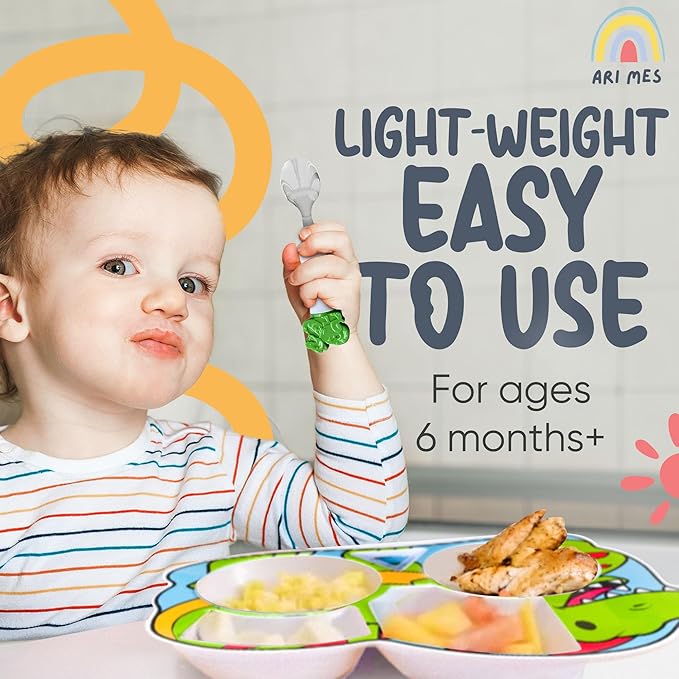 ARI MES - Dinosaur Fork and Spoon Set for Kids, Dinosaur Kids Spoon and Fork Set - Dino Spoons for Toddlers, Dinosaur Utensils for Children, Dinosaur Utensils for Toddlers, Children's Silverware