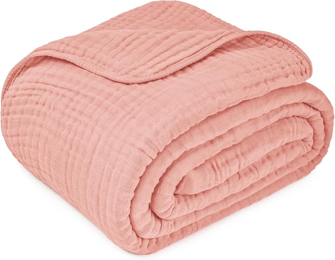 Comfy Cubs Muslin Blanket for Adults King 108" x 90" - 6 Layer Soft, Breathable & Lightweight Muslin Adult Blanket - Machine Washable & Designed in The US Bedding for All Seasons - Bold Blush