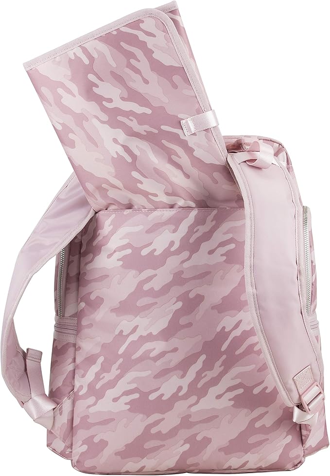 BODHI Baby Waterproof Multi-Function Travel Essentials Baby Tote Diaper Bag Backpack Changing Pad, Stroller Straps for Parents, Unisex, Pink Fluid Camo