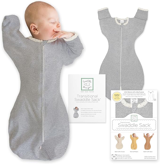 SwaddleDesigns Transitional Swaddle Sack, Arms Up Half-Length Sleeve Mitten Cuff, Most Gradual Transition Swaddle for Newborn