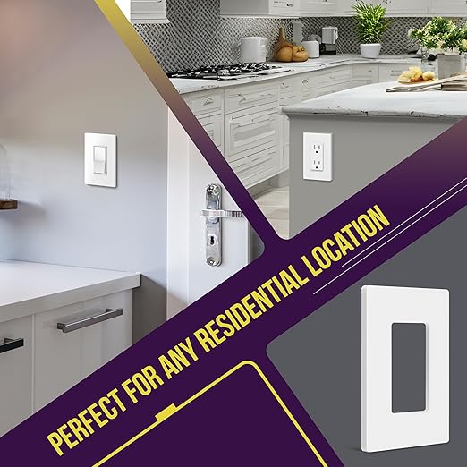 ENERLITES Screwless Decorator Wall Plates Child Safe Outlet Covers, Size 1-Gang 4.68" H x 2.93??L, Unbreakable Polycarbonate Thermoplastic, SI8831-W, Glossy, White
