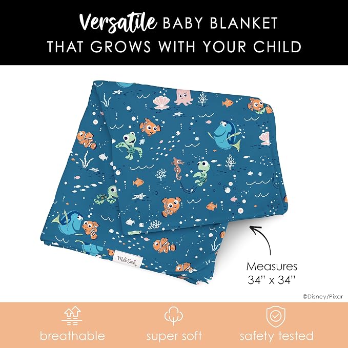 Milk Snob Disney Pixar Infant Boy/Girl Swaddle Blanket, Soft Receiving, Security and Play, Perfect for Summer, Toddler Infant Newborn Bedding, Baby Shower, Baby Registry Gift (Finding Nemo)