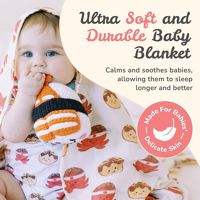 The Wee Bean Organic Cotton and Bamboo Rayon Muslin Swaddle Blankets, Set of X (Takoyaki)