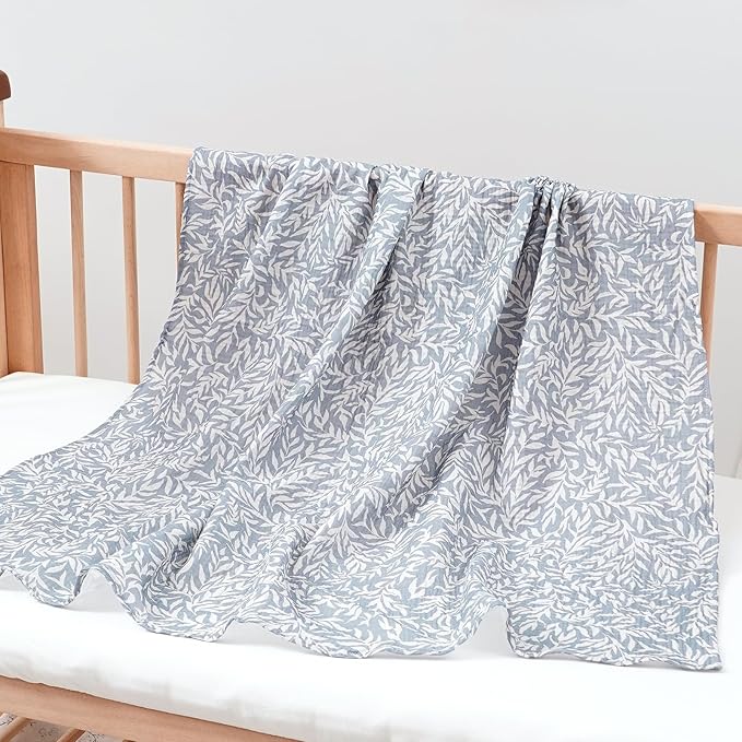 Happy Flute 4Set Muslin Swaddle Blankets??œUltra Soft Baby Blanket for Newborns,Receiving Blankets for Baby Girls & Boys??œBaby Essentials 0-3 Years,40x40inches (Leaf)