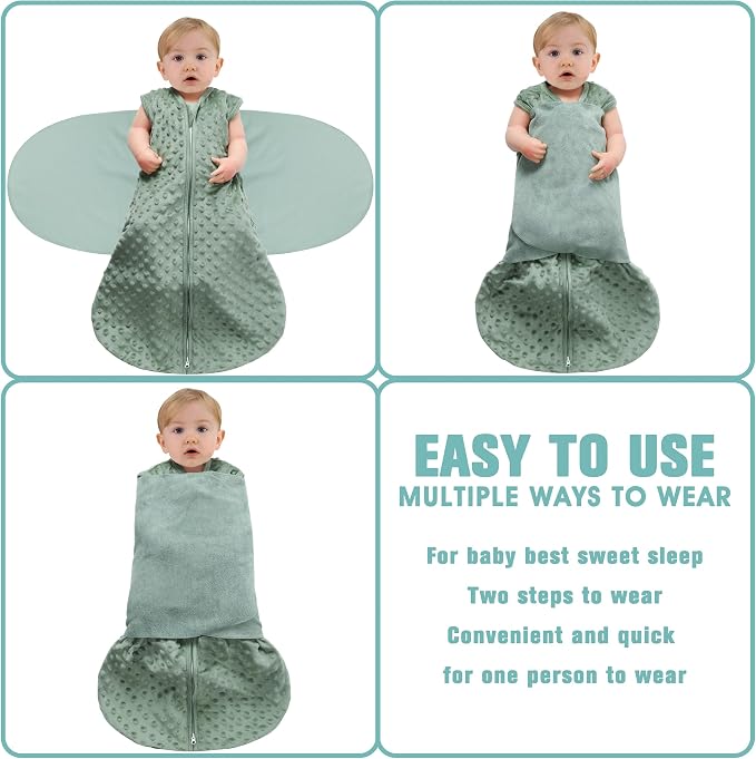 BSTOPPT Fleece Newborn Sleep Sack Baby Swaddle,3-Way Adjustable Wearable Blanket,2 Pack Fleece Swaddling sleeping bag TOG 2.0， (Blue&Green, 0-3 Months)