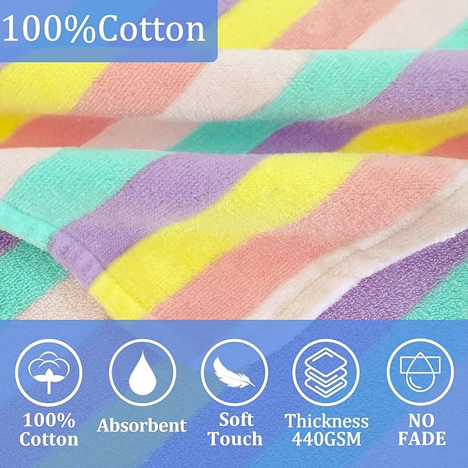 VOOVA & MOVAS Hooded Toddler Towel, 100% Cotton, Oversized (2-4Years,22"X22"),Absorbent Hooded Poncho Towel for Baby,Perfect for Pool | Swimming | Bath | Beach,Colorful Rainbow Stripe