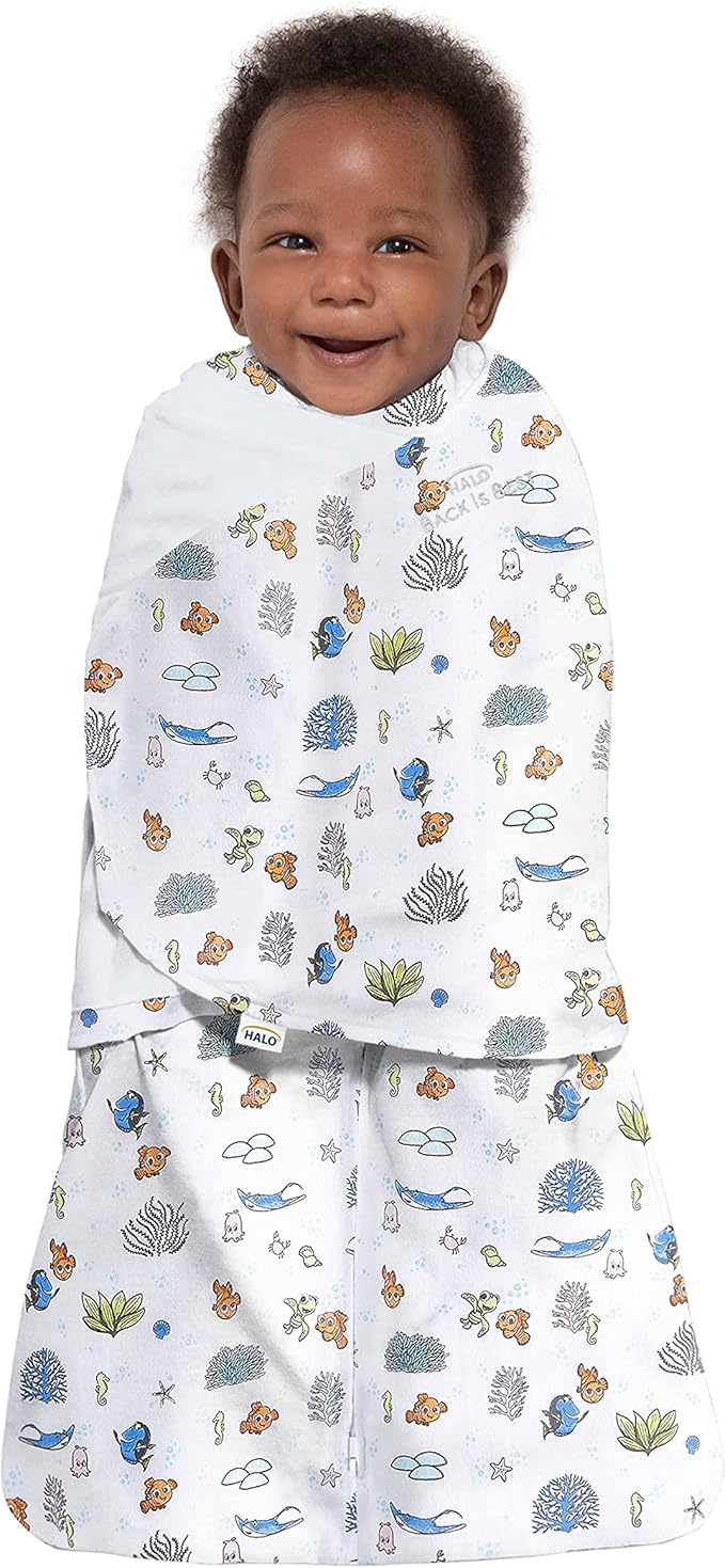 HALO Disney Baby Finding Nemo 100% Cotton Sleepsack Swaddle, 3-Way Adjustable Wearable Blanket, Great Barrier Reef, Small, 3-6 Months