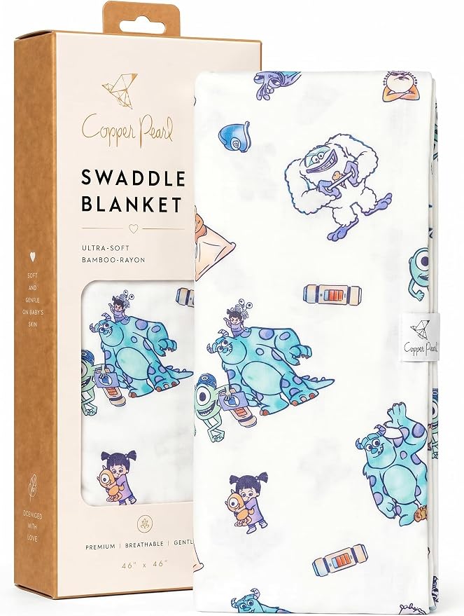 Copper Pearl Swaddle Blankets for Newborns | Soft Stretchy Receiving Blankets for Boys and Girls | Large 46 x 46 Inch Baby Blankets | Lightweight and Breathable Swaddles | Monsters Inc Friends
