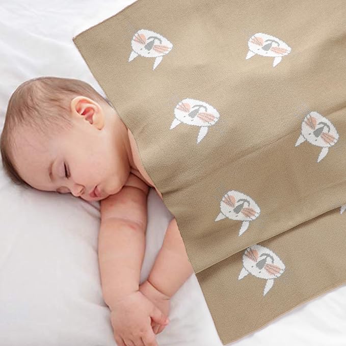 Hadetoto Baby Blankets for Boys and Girls, Newborn Knitted Cotton Swaddle Blankets Neutral Crochet Receiving Blanket, Baby Essentials, Registry & Gift, 40 x 30 inches