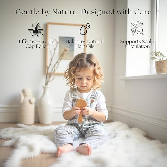 Bamboo Baby Brush & Comb Set – 4-Piece Newborn Grooming Kit with Soft Goat Hair Brush, Wooden Comb & Silicone Scalp Massager – Cradle Cap & Baby Shower Gift