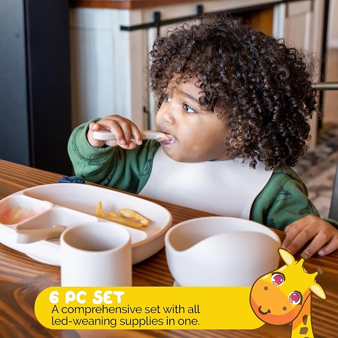 Baby Essentials by Muqee Peeko with BLW Supplies and Kids Feeding Sets - Food Grade Silicone (6 Piece Set)