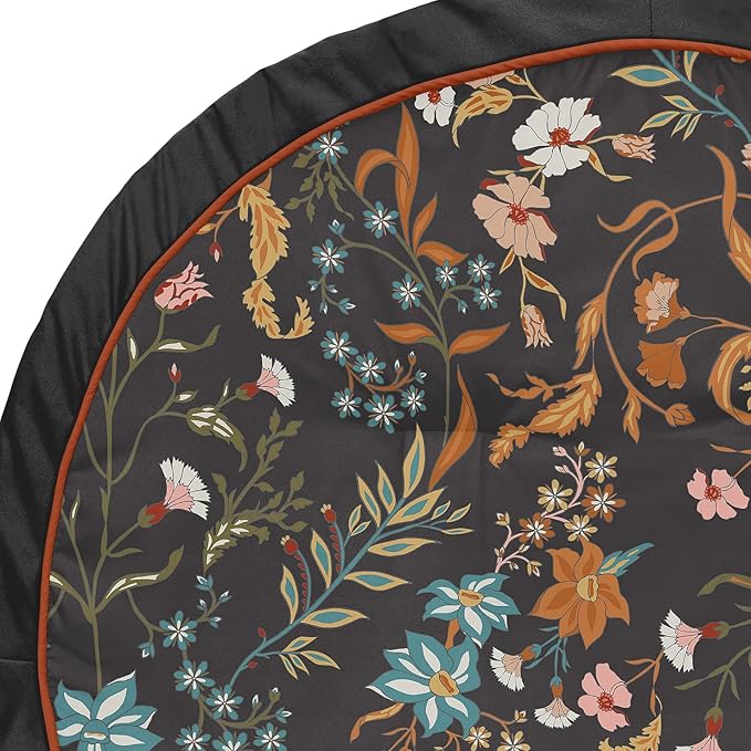 Sweet Jojo Designs Boho Wildflower Vintage Floral Girl Baby Play Mat Tummy Time Activity Toddler Floor Infant Playmat Black Rust Orange Teal Bohemian Farmhouse Daisy Botanical Leaf Garden Cottagecore