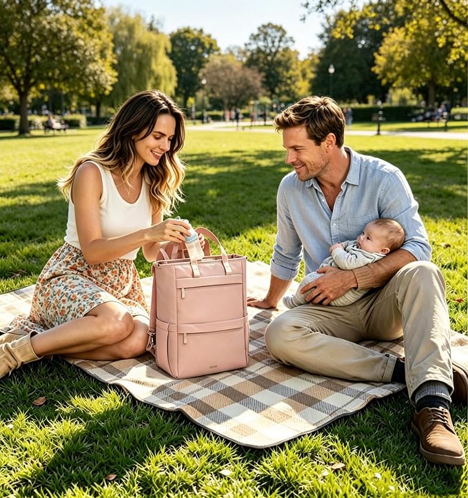 Diaper Bag Backpack, Large Baby Diaper Bag with Changing Pad, Baby Bag for Mom with Quick-access Insulated Pockets, Lightweight Multipurpose Travel Backpack (Dark Pink)