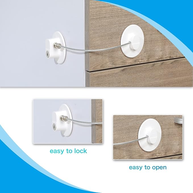 8 Pieces Refrigerator Locks with 10 Keys for Children Adults, Fridge Lock, Drawer Freezer Door Lock and Child Safety Cabinet Locks with Strong Adhesive(White)