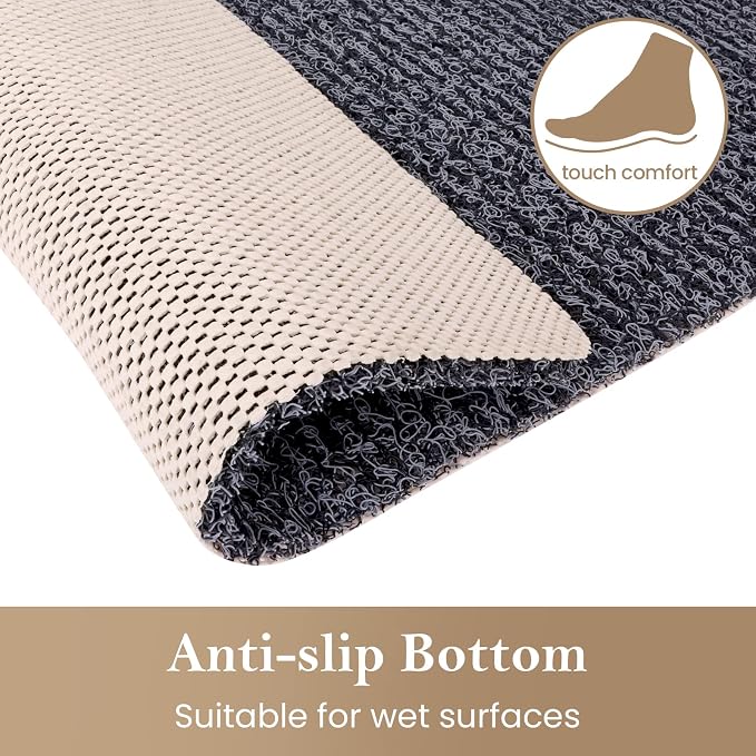 Shower Mat Bathtub Mat Non-Slip,47x16 inch, Soft Tub Mat with Drain,PVC Loofah Bath Mat (Phthalate Free) for Tub and Bathroom,Quick Drying,Black