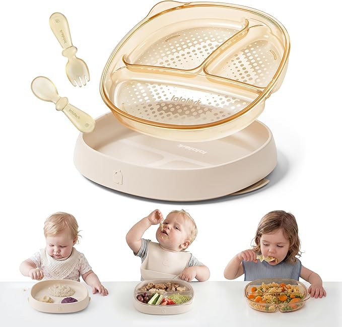 3-in-1 Baby Suction Plates with Spoon & Fork, Premium PPSU Stage-Based Toddler Dinnerware, Bottle-Grade, Silicone Divided Dishes for Self Feeding 6M-3Y, BPA Free Stain Resistant, Dishwasher Safe