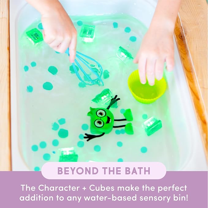 Glo Pals Water-Activated Light-Up Sensory Bath Toy Character and 6 Cubes for Bathtime and Sensory Play, Pippa, Glows Green