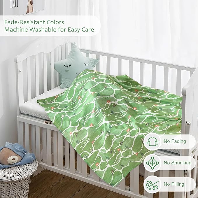 Muslin Swaddle Blankets for Newborn, Large 47"x47" Soft Breathable Bamboo Cotton Baby Blanket, Lightweight Receiving Blanket for Boys and Girls, Fairway Walk