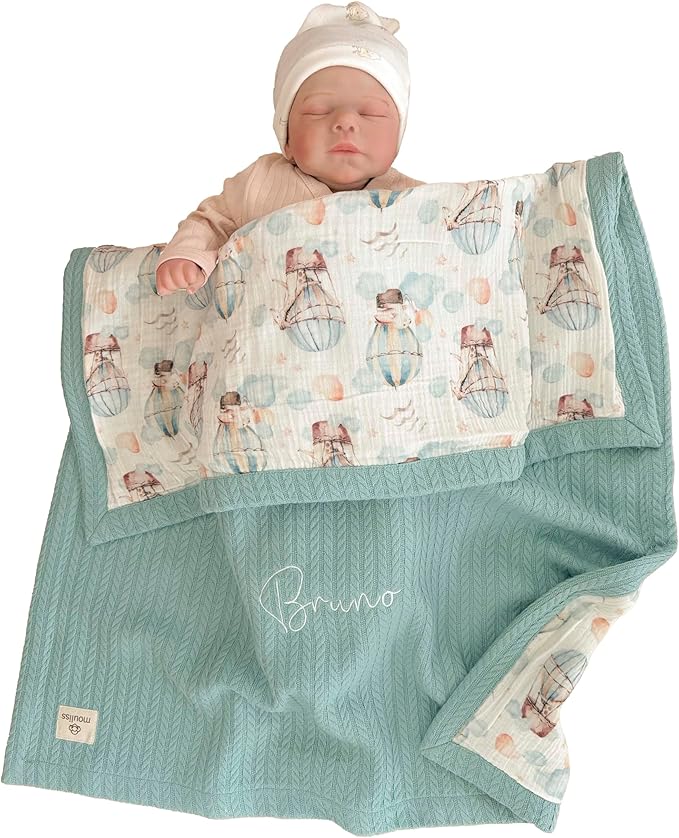 Mouliss Personalized Baby Blanket with Name ??Handmade 100% Organic Cotton Newborn Gift | Custom Knit Blanket for Boys, Girls, Kids & Baby Showers