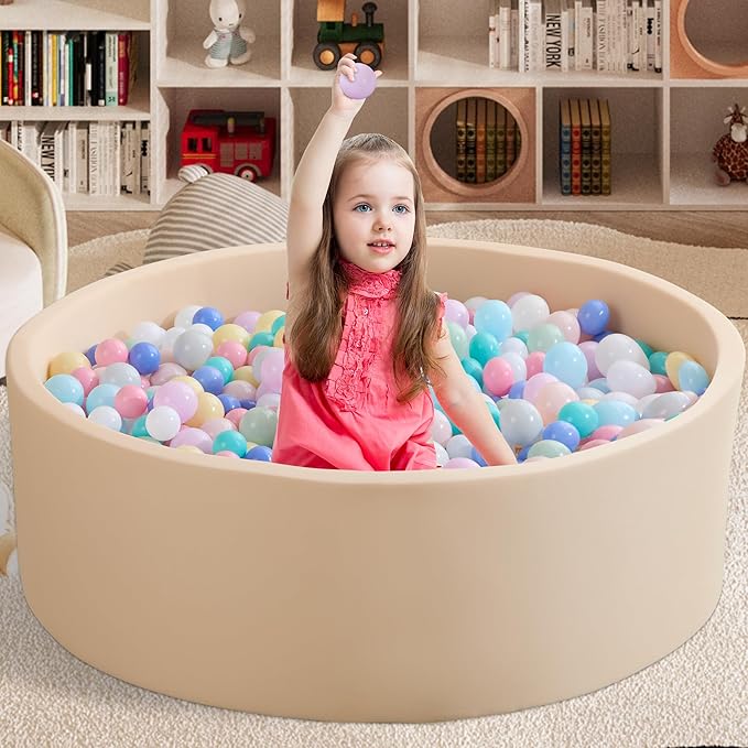 Zedachica Ball Pit for Toddlers 47.24''x15.75'' Baby Ball Pit Soft Memory Foam Pit Round Lagre Kids Ball Pool Indoor and Outdoor Game Kids Play Ball Pool Ideal Gift for Children (Beige, NO Balls)