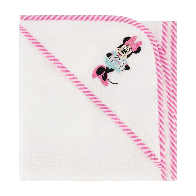 Disney Cudlie Baby Girl Minnie Mouse 2 Pack Rolled/Carded Hooded Towels in Happy Dots Print