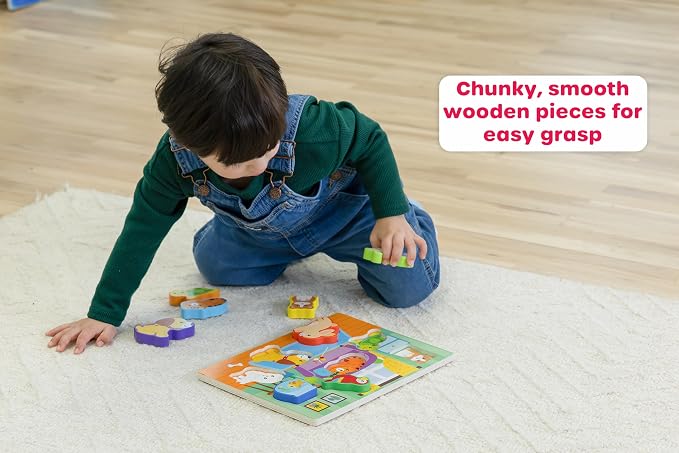 Jasey's Toy Chest Wooden Pets Puzzle & Play Set | 9-Piece Chunky Animal Puzzle with Board | Educational Toy for Toddlers Ages 12+ Months