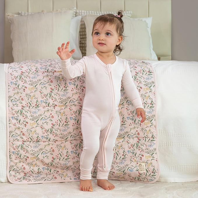 100% Cotton Baby Blankets for Girls, 41"x 27.5" Reversible 2-Sided Nursery Bed Blankets, Soft and Breathable Toddler Blanket, Cozy Crib Comforter and Crib Blanket Nursery Gift Set Newborn Essentials