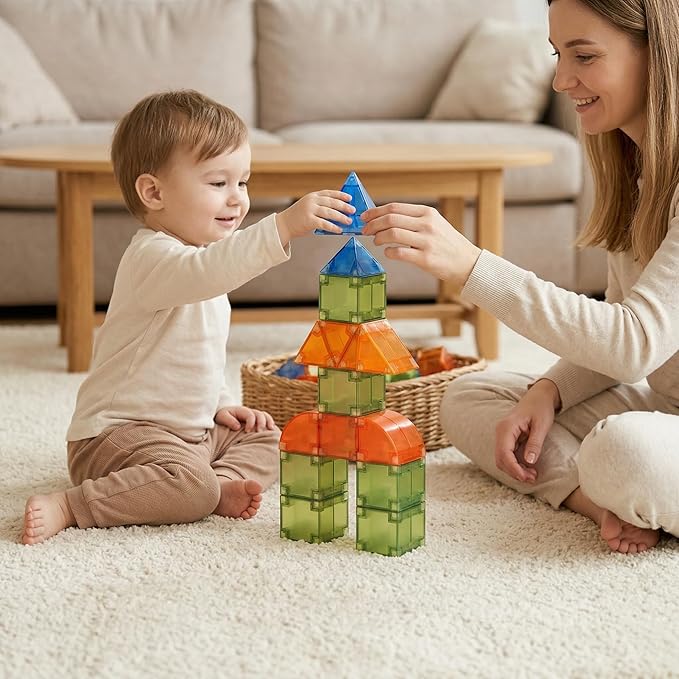 Magnetic Building Blocks (1.38 inches) Magnetic Tiles - 3D Building Blocks for Toddlers 1-3 & Kids Ages 4-8, STEM Educational Magnetic Toys