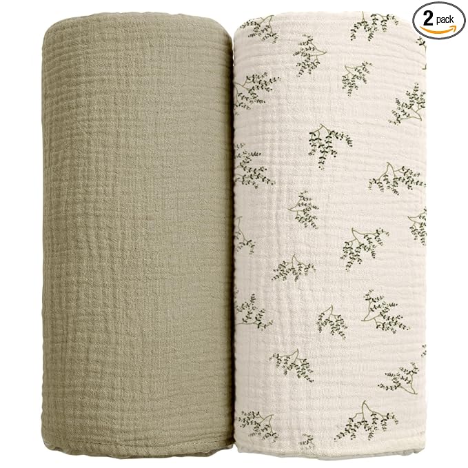 lulumoon Baby Muslin Swaddle Blankets: Soft Receiving Blanket for Newborn - Cotton Swaddling Blanket for Neutral 2Pack(Leaf Autumn)
