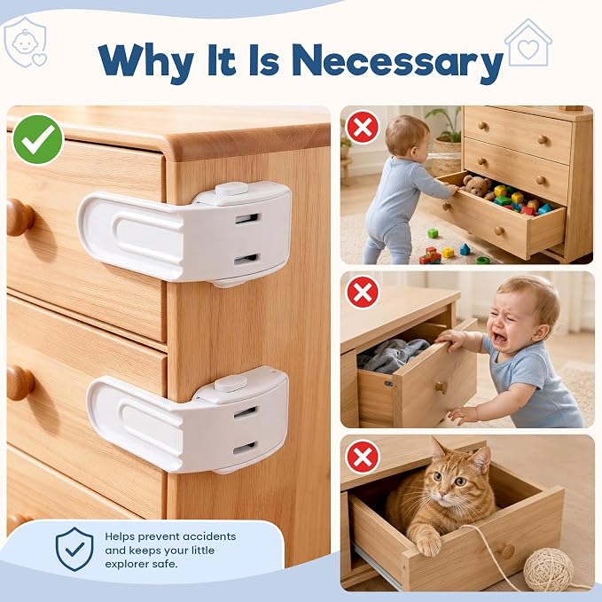Baby Proofing Drawer Locks,Viaky Child Safety Cabinet Locks,No Drilling or Tools Required,Multi Use Baby Cabinet Latches for Drawers Cupboards Ovens Cabinets(4 Pack,White)